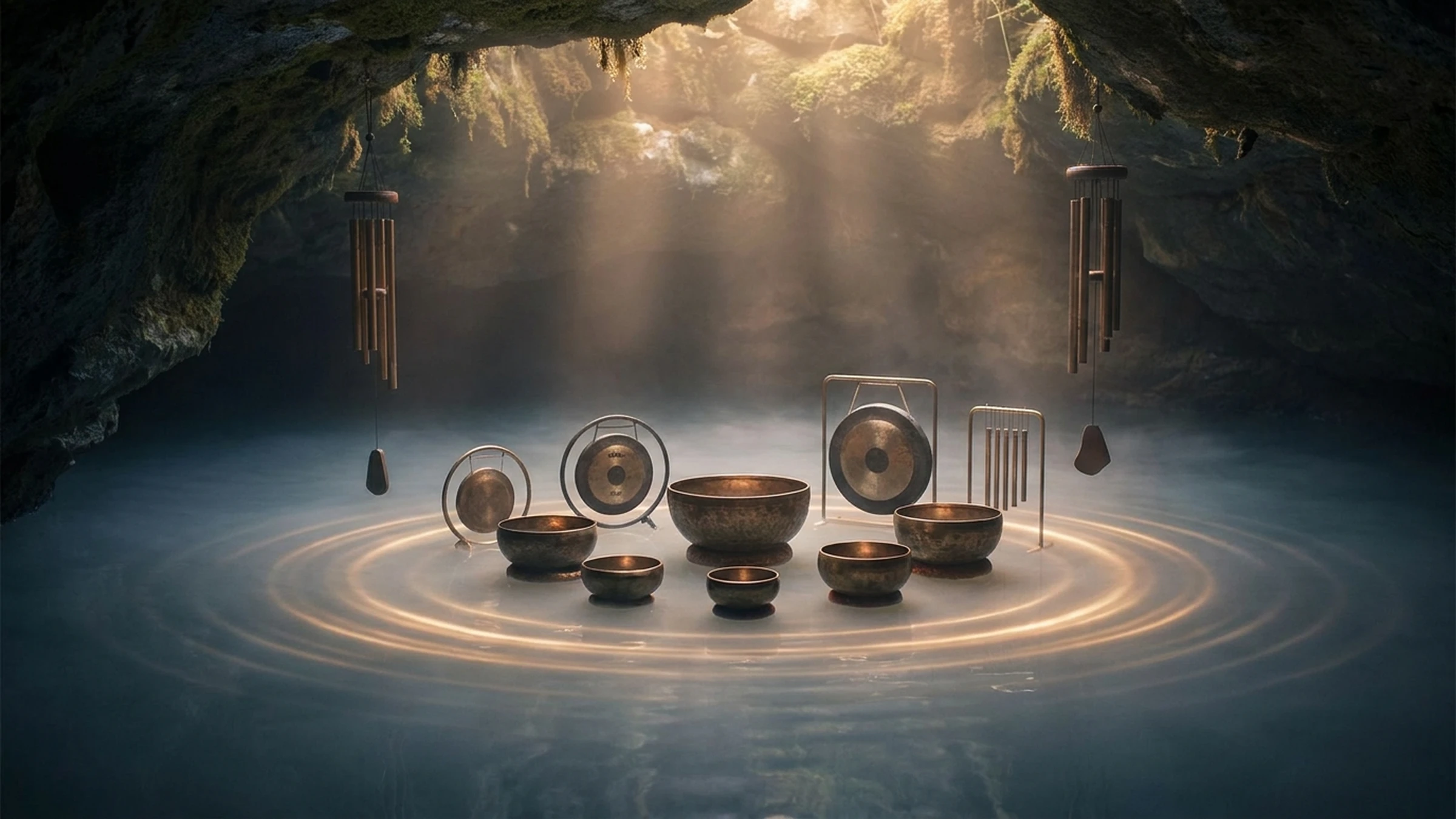 Atmospheric sound bowls and chimes still for Arji OceAnanda