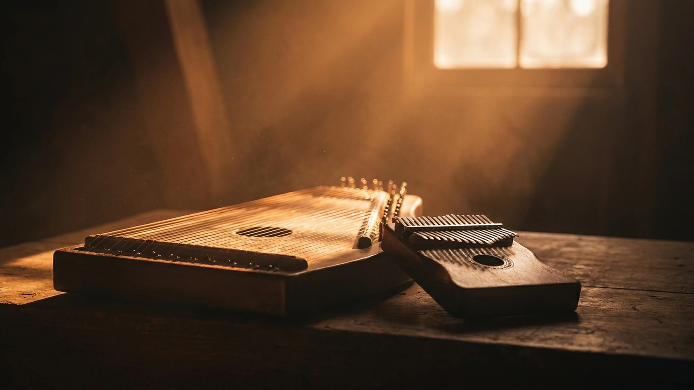 Atmospheric zither still for Laraaji